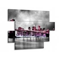 Canvas schilderij Brug | Paars, Roze, Grijs | 115x85cm 4Luik