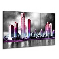 Canvas schilderij Wolkenkrabber | Paars, Roze, Grijs | 165x100cm 3Luik