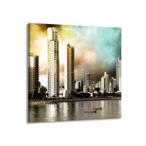 Canvas schilderij Wolkenkrabber | Bruin, Sepia, Groen | 50x50cm 1Luik