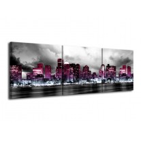 Canvas schilderij Wolkenkrabber | Paars, Roze, Grijs | 120x40cm 3Luik