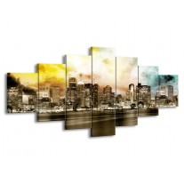Canvas schilderij Wolkenkrabber | Sepia, Bruin, Geel | 210x100cm 7Luik