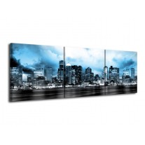 Canvas schilderij Wolkenkrabber | Blauw, Grijs | 120x40cm 3Luik