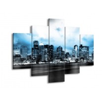 Canvas schilderij Wolkenkrabber | Blauw, Grijs | 150x105cm 5Luik
