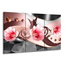 Canvas schilderij Bloem | Roze, Grijs | 165x100cm 3Luik