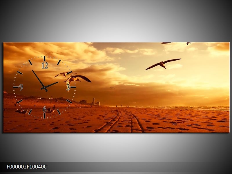 Klok schilderij Vogels | Goud, Geel, Oranje | 100x40cm 1Luik