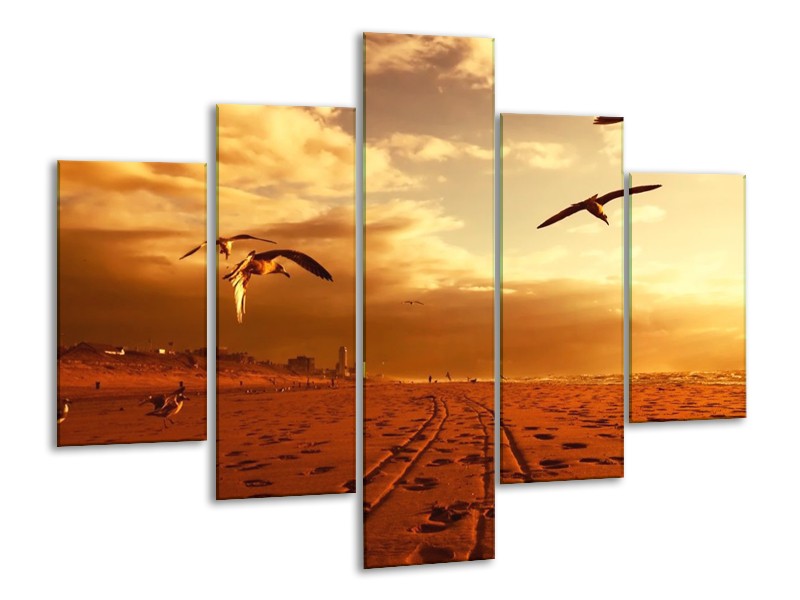 Glas schilderij Vogels | Goud, Geel, Oranje | 100x70cm 5Luik