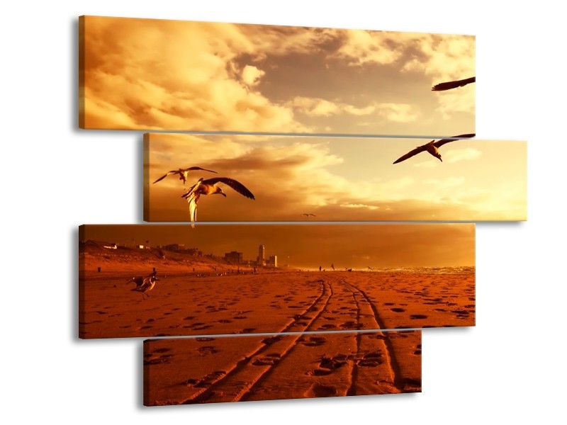 Glas schilderij Vogels | Goud, Geel, Oranje | 115x85cm 4Luik