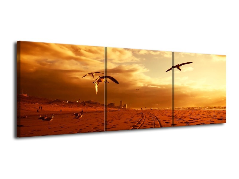 Glas schilderij Vogels | Goud, Geel, Oranje | 120x40cm 3Luik