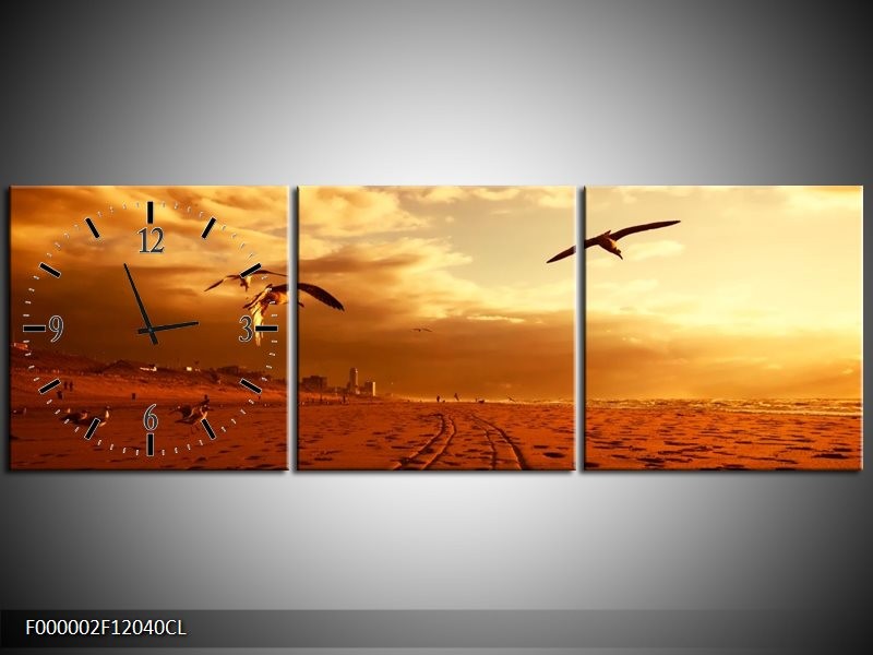 Klok schilderij Vogels | Goud, Geel, Oranje | 120x40cm 3Luik