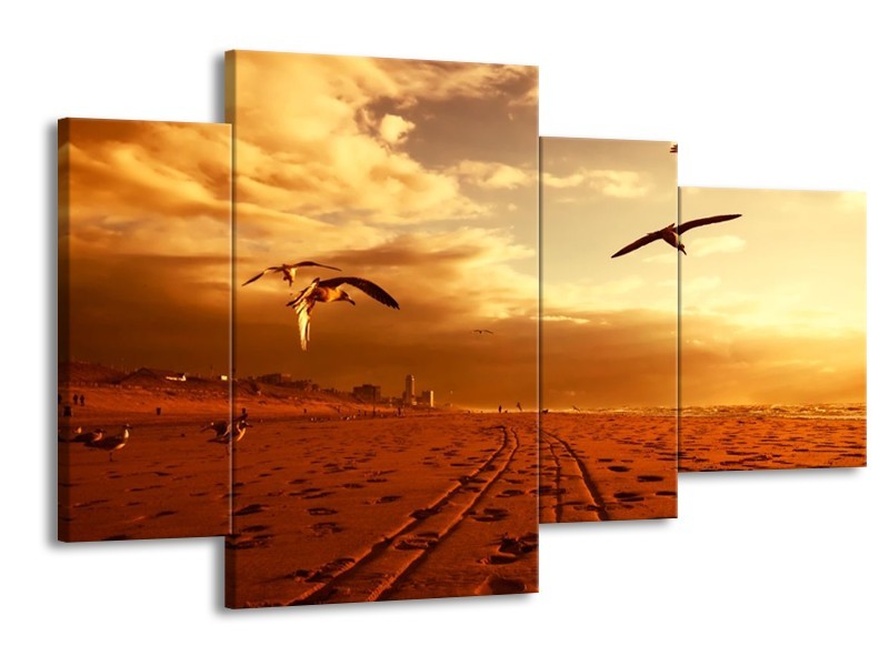 Glas schilderij Vogels | Goud, Geel, Oranje | 120x75cm 4Luik