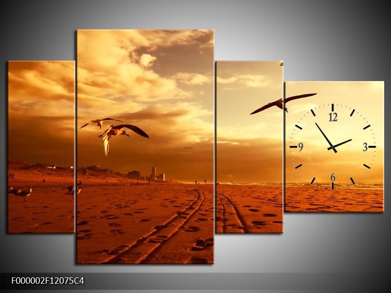 Klok schilderij Vogels | Goud, Geel, Oranje | 120x75cm 4Luik