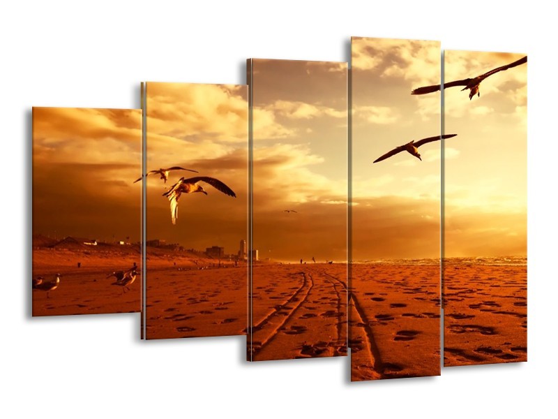 Canvas schilderij Vogels | Goud, Geel, Oranje | 150x100cm 5Luik