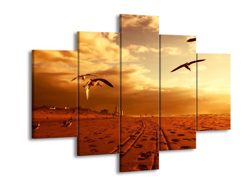 Canvas schilderij Vogels | Goud, Geel, Oranje | 150x105cm 5Luik