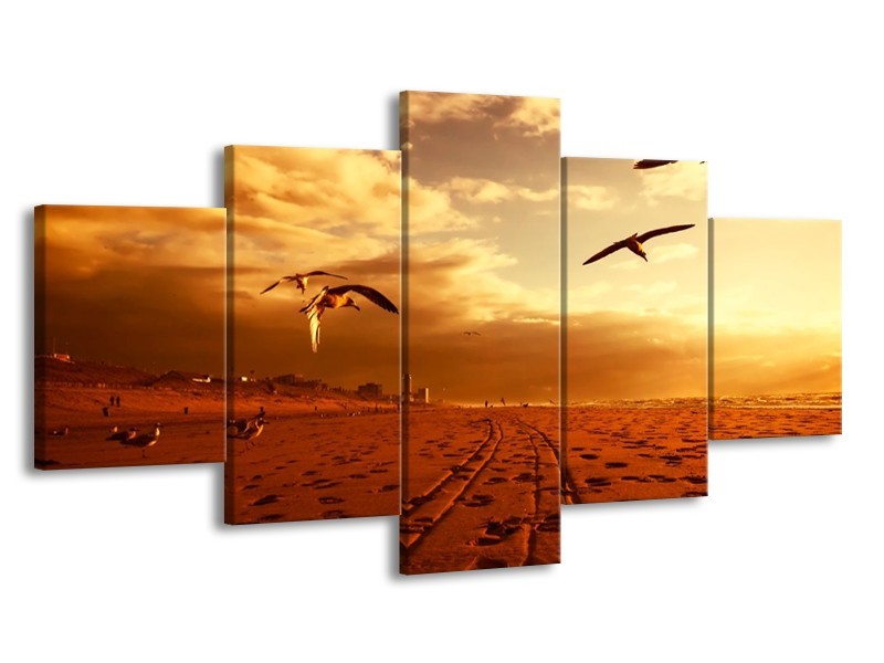 Glas schilderij Vogels | Goud, Geel, Oranje | 150x80cm 5Luik