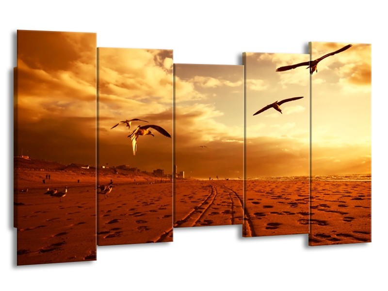 Canvas schilderij Vogels | Goud, Geel, Oranje | 150x80cm 5Luik F000002