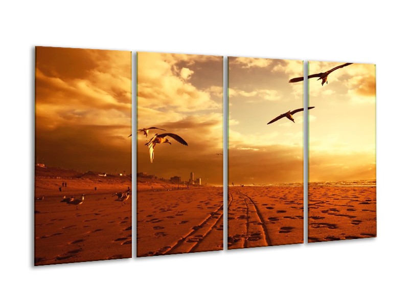 Glas schilderij Vogels | Goud, Geel, Oranje | 160x80cm 4Luik