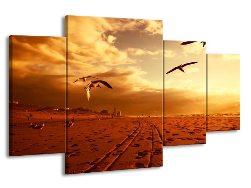 Canvas schilderij Vogels | Goud, Geel, Oranje | 160x90cm 4Luik F000002