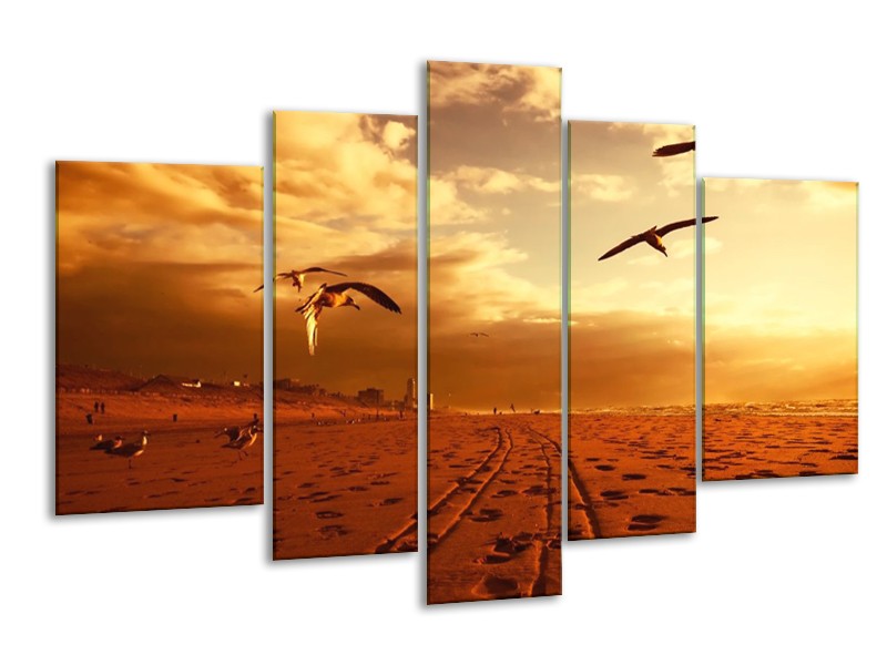 Canvas schilderij Vogels | Goud, Geel, Oranje | 170x100cm 5Luik