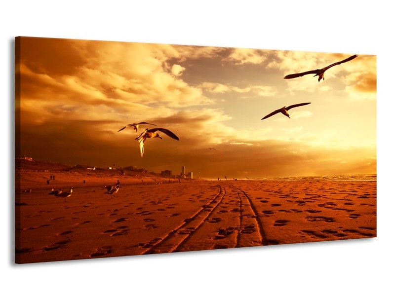 Canvas schilderij Vogels | Goud, Geel, Oranje | 170x90cm 1Luik