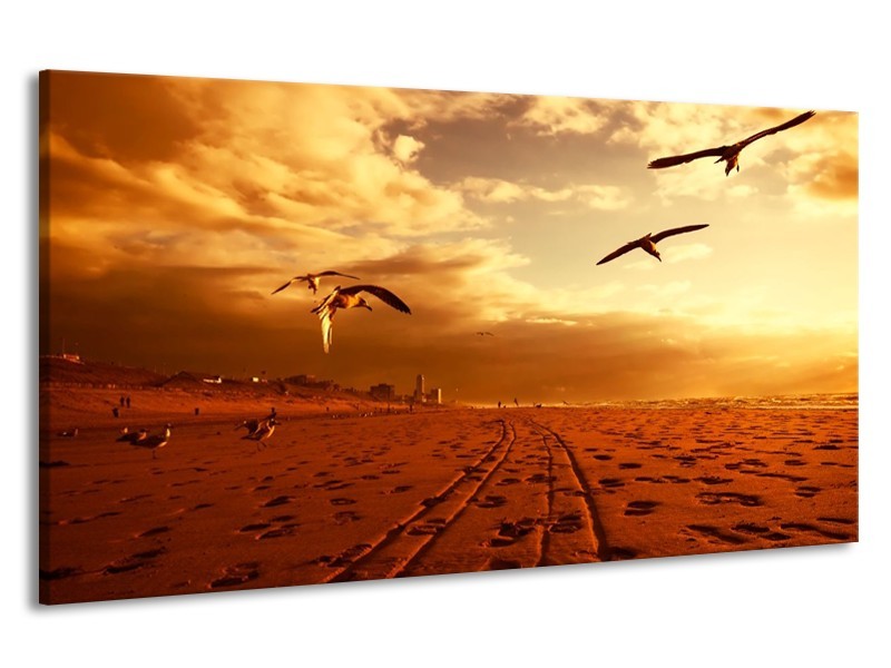 Canvas schilderij Vogels | Goud, Geel, Oranje | 190x100cm 1Luik