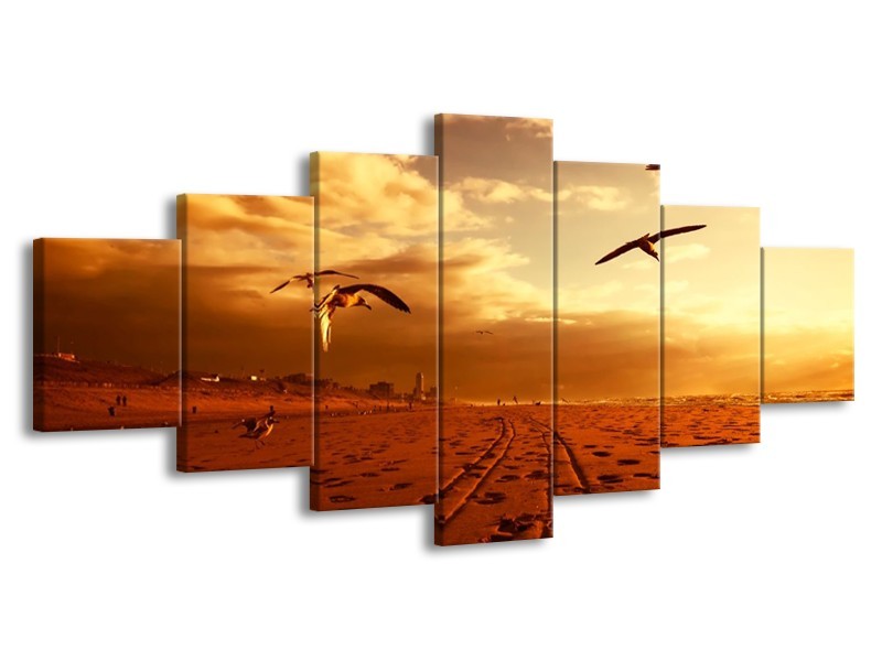 Canvas schilderij Vogels | Goud, Geel, Oranje | 210x100cm 7Luik