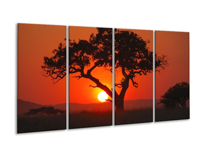 Glas schilderij Boom | Rood, Geel, Zwart | 160x80cm 4Luik