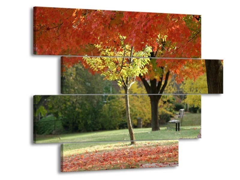Canvas schilderij Park | Oranje, Geel, Groen | 115x85cm 4Luik