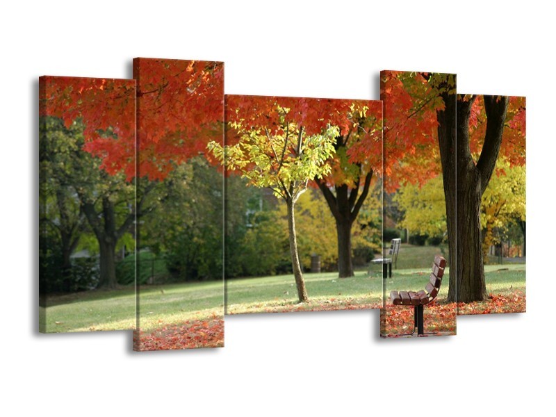 Canvas schilderij Park | Oranje, Geel, Groen | 120x65 5Luik