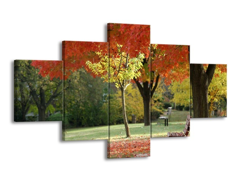 Canvas schilderij Park | Oranje, Geel, Groen | 125x70cm 5Luik