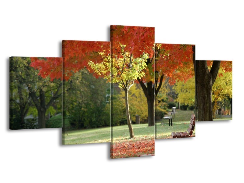 Canvas schilderij Park | Oranje, Geel, Groen | 150x80cm 5Luik