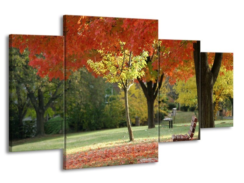 Canvas schilderij Park | Oranje, Geel, Groen | 160x90cm 4Luik