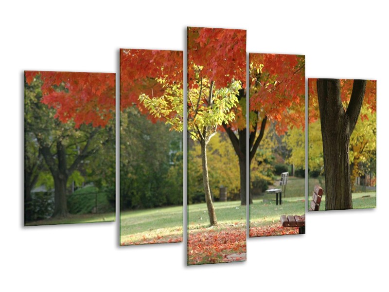 Canvas schilderij Park | Oranje, Geel, Groen | 170x100cm 5Luik