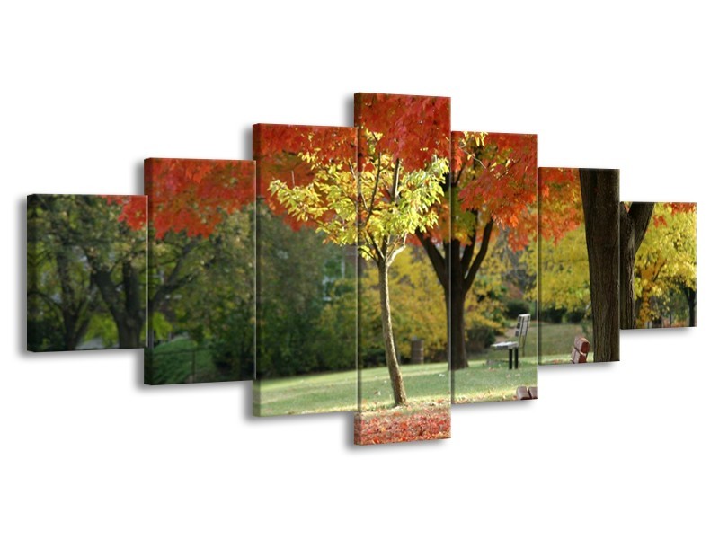 Canvas schilderij Park | Oranje, Geel, Groen | 210x100cm 7Luik