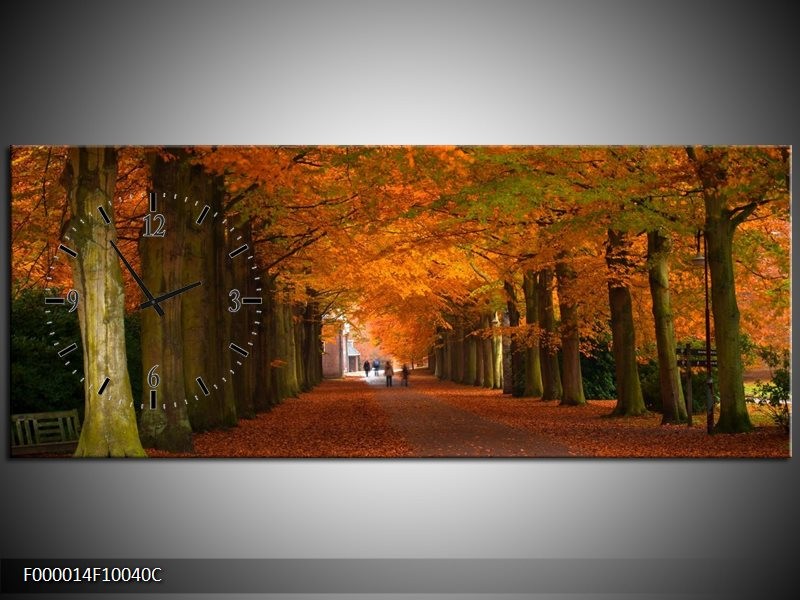 Klok schilderij Herfst | Bruin, Oranje, Groen | 100x40cm 1Luik