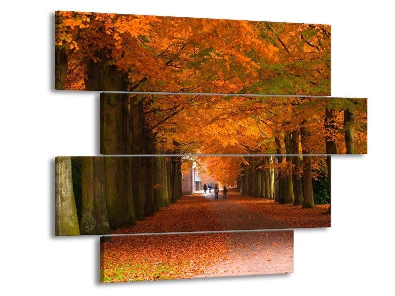 Canvas schilderij Herfst | Bruin, Oranje, Groen | 115x85cm 4Luik