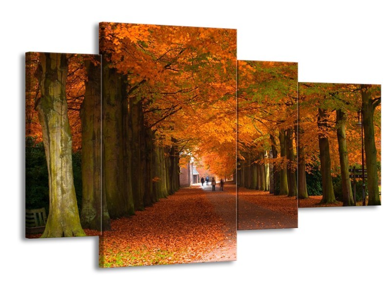 Glas schilderij Herfst | Bruin, Oranje, Groen | 120x75cm 4Luik