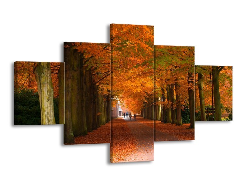 Canvas schilderij Herfst | Bruin, Oranje, Groen | 125x70cm 5Luik