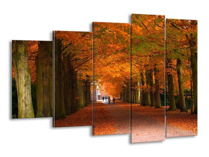 Canvas schilderij Herfst | Bruin, Oranje, Groen | 150x100cm 5Luik