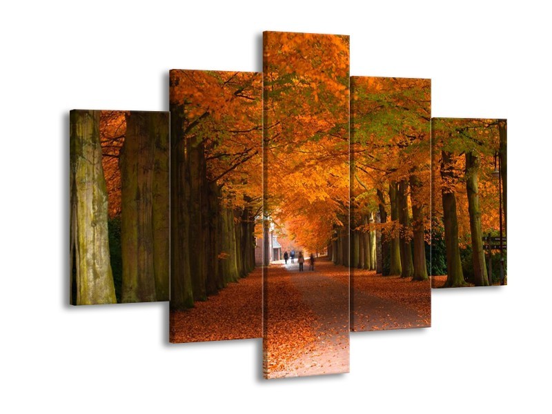 Canvas schilderij Herfst | Bruin, Oranje, Groen | 150x105cm 5Luik