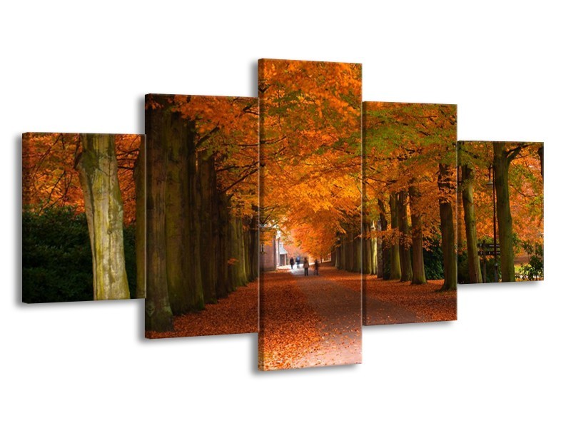 Canvas schilderij Herfst | Bruin, Oranje, Groen | 150x80cm 5Luik