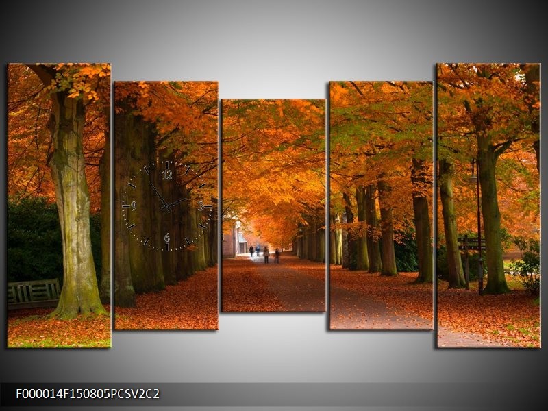Klok schilderij Herfst | Bruin, Oranje, Groen | 150x80cm 5Luik