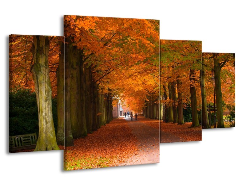 Canvas schilderij Herfst | Bruin, Oranje, Groen | 160x90cm 4Luik