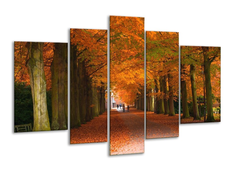 Canvas schilderij Herfst | Bruin, Oranje, Groen | 170x100cm 5Luik