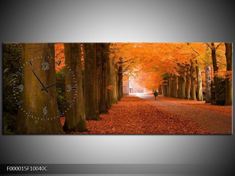 Klok schilderij Herfst | Oranje, Bruin, Groen | 100x40cm 1Luik