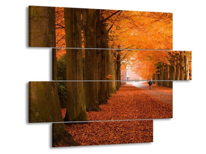 Canvas schilderij Herfst | Oranje, Bruin, Groen | 115x85cm 4Luik
