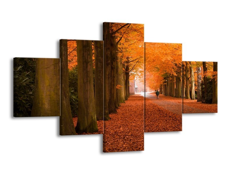 Canvas schilderij Herfst | Oranje, Bruin, Groen | 125x70cm 5Luik