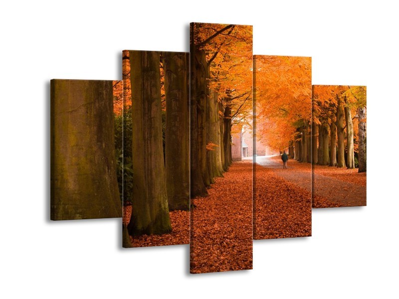 Canvas schilderij Herfst | Oranje, Bruin, Groen | 150x105cm 5Luik