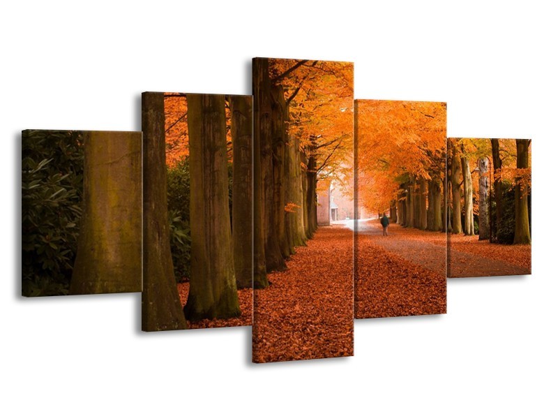Canvas schilderij Herfst | Oranje, Bruin, Groen | 150x80cm 5Luik