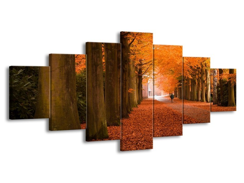 Canvas schilderij Herfst | Oranje, Bruin, Groen | 210x100cm 7Luik