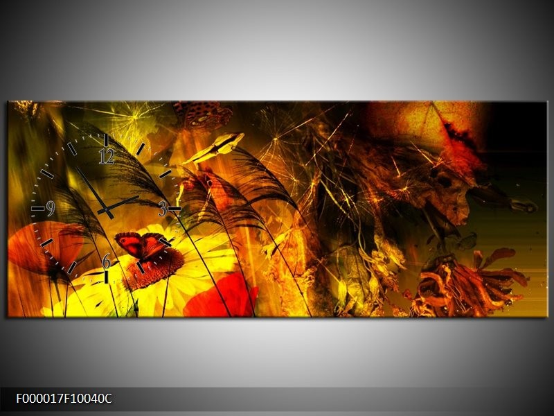 Klok schilderij Lente | Bruin, Rood, Zwart | 100x40cm 1Luik